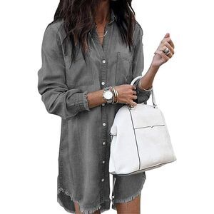 NEW Denim Shirt Long Sleeve Distressed Dress Button Down M